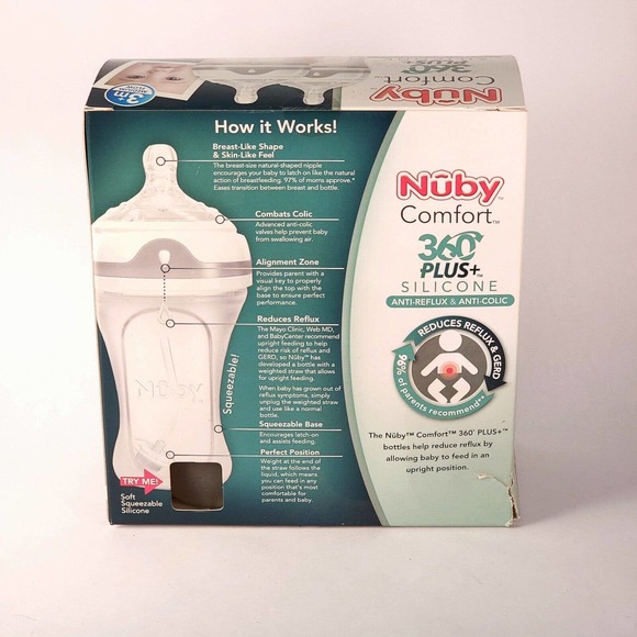 Nuby Comfort 360 Plus Baby Bottles 8oz 2 pk Soft Silicone Anti Colic New Sealed - Picture 3 of 5